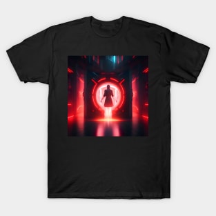 Cyberpunk Mysterious Crimson Red Neon Portal T-Shirt